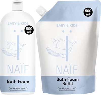 Naïf - Badschuim - Navulverpakking & Fles - Baby & Kids - Babyverzorging - Natuurlijke Ingrediënten - 2x500ml