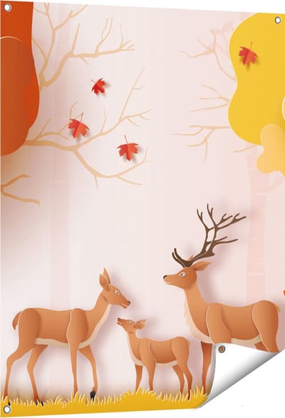Gards Tuinposter Herten in het Bos Illustratie - Abstract - 80x100 cm - Tuindoek - Tuindecoratie - Wanddecoratie buiten - Tuinschilderij
