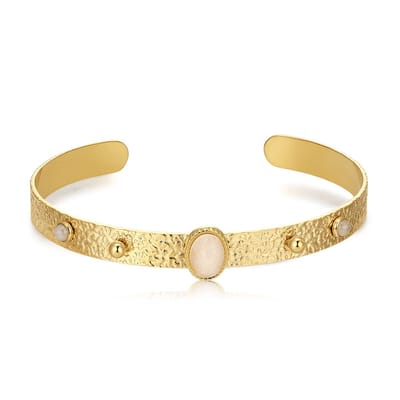Twice As Nice Armband in edelstaal, met parels en een ovaal Goudkleurig 19cm