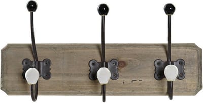 Items Kapstok rek voor wand/muur - lichtbruin - 3x dubbele ophanghaken - Hout/metaal - 39 x 19 cm