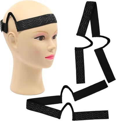 Set van 2 Zwarte Golvende Antislip Siliconen Strips voor C-vormige Pijnloze Perücken, Comfortabele Band met Oorschelp Uitsparingen en Ideaal voor Hittebestendige Haaraccessoires