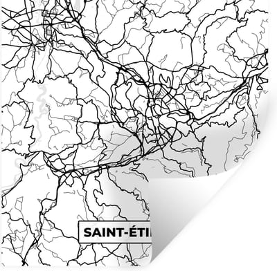 Muurstickers - Sticker Folie - Saint-Étienne - Frankrijk - Kaart - Plattegrond - Stadskaart - Zwart wit - 100x100 cm - Plakfolie - Muurstickers Kinderkamer - Zelfklevend Behang XXL - Zelfklevend behangpapier - Stickerfolie