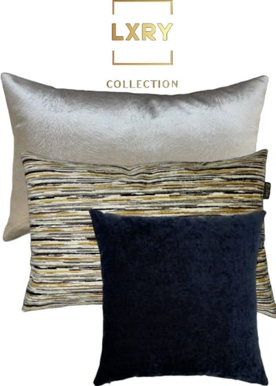 Zippi Design Class Black LXRY Sydney SET (3st) 40x60cm & 45x45cm sierkussen set kleur goud, zwart en gestreept achterzijde goud
