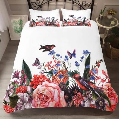 Bloemen Dekbedovertrek Set Wit Vlinder Bloemenpatroon Fantasie Paarse Achtergrond Beddengoed Set Bloemthema Kingsize Dekbedovertrek 70x133cm