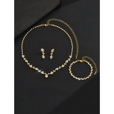 Ensemble Collier, Boucles d'oreilles, Bracelet Croisé Style Européen et Américain, 4 pièces Bijoux de Mariée pour Banquet et Fête, Tendance et Polyvalent one-size or