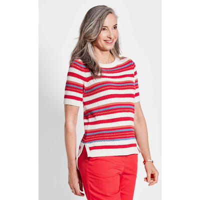 Gestreepte pullover - rood / wit / gedess. - Gr. 38 van Goldner Fashion