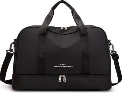 Zwarte Sporttas & Reistas voor dames en heren, met schoenenvak en nat vak, - M.A.N.I.Y. Sjtoer, Luxe zwart, reistas, lichte trainingstas, waterdichte zwemtas voor reizen, sport, fitness