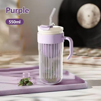 550ML Streep Glazen Waterfles met Thee-infuser Helder Glazen Beker met Rietje Ijskoffie Mok Melkthee Sap Drinkfles Praktisch Gebruik 550ML