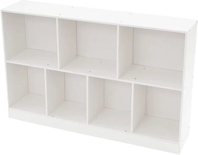 Boekenplank – Voor het opbergen en presenteren van boeken en decoraties in woonkamer, slaapkamer of thuiskantoor – open displayplank met 7 vakken – 120,0 × 24,0 × 80,0 cm – warmwit en beige – hout