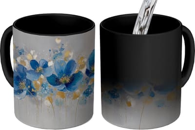 Magische Mok - Foto op Warmte Mokken - Koffiemok - Bloemen - Blauw - Abstract - Magic Mok - Beker - 350 ML - Theemok