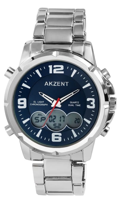 AKZENT herenhorloge roestvrij staal zilverkleurig, datumaanduiding
