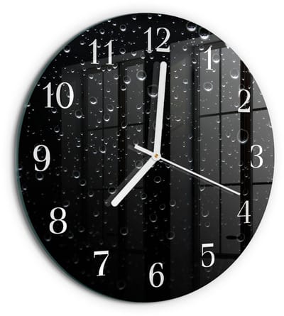 Tulup Wandklok - Druppels Wandklok Glas Met Motief - 30fi cm - Zwart Decoratieve Glazen Klok - Witte Handen - Ronde Wandklok - Decoratieve Glazen Klok - Glazen Wandklok Design