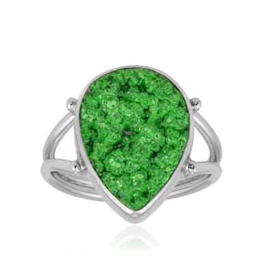 Cavill - Zilveren Ring met 12 ct Peervormige Uvaroviet - 925 Sterling Zilver - Moderne Bezelzetting - Natuurlijke Groene Edelsteen Ring