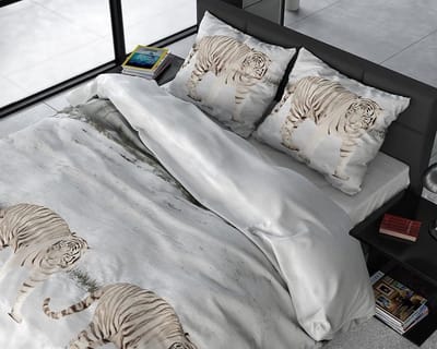 Flanel Seberia Tijger - Dekbedovertrekset - Lits-Jumeaux - 240x200/220 + 2 kussenslopen 60x70 - Wit