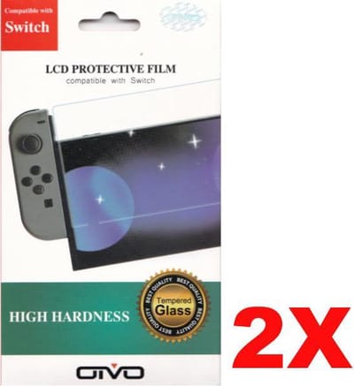 2 x OTVO tempered glass 9H screen protector geschikt voor Nintendo Switch
