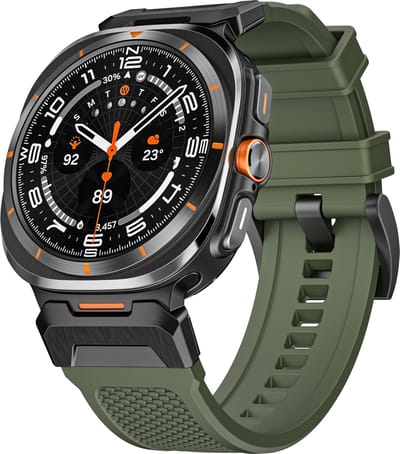Stravo Rubberen smartwatch bandje – Geschikt voor Samsung Galaxy Watch Ultra 2 (2026) / Ultra (2024/2025) – Met zilverkleurige adapter – Duurzaam siliconen horlogebandje – Groen/Zwart