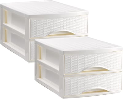 Plasticforte Ladekastje bureau organizer SORTED - 2x - 2 lades - wit - L26 x B35 x H19 cm - kunststof - organiseren