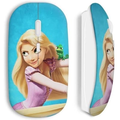 Souris Sans Fil - MANIACASE - Raiponce - Couleur Bleu - Clé USB Wifi - Compatible Mac et PC