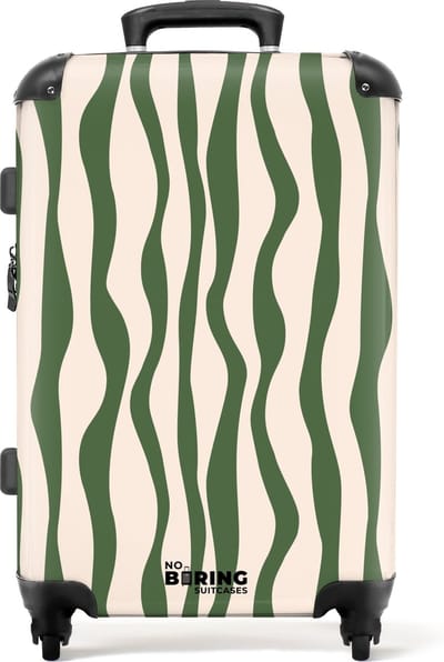 NoBoringSuitcases.com® - Koffer groot - Rolkoffer lichtgewicht - Beige met groene lijnen - Reiskoffer met 4 wielen - Grote trolley XL - 20 kg bagage
