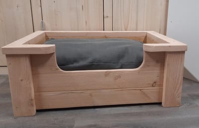 Houten hondenmand Floki van douglas hout inclusief antraciet kussen 80x60x30cm