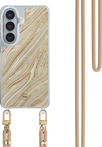 Telefoonhoesje met koord geschikt voor Samsung S26 - Golden marble - Inclusief koord - Transparant, Multi - - Crossbody beschermhoes - Met Telefoonketting