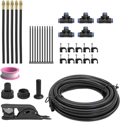 Verstelbaar irrigatiesysteem – 5 koperen sproeiers, 5 meter PU-slang – voor gazon, terras en tuin