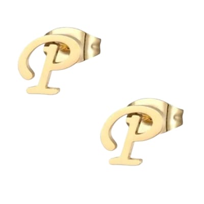Aramat Jewels | Oorbellen | RVS Oorbellen Letter P – Goudkleurig – 10 mm | | | |10mm | Staal | Kinderen, Volwassenen | Verkleurd niet