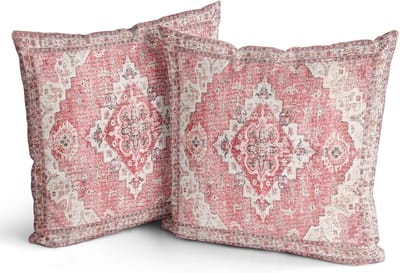 Set van 2 Boho Kussenhoezen in Roze met Antiek en Vintage Ontwerp 40 x 40 cm - Zachte Kussenhoezen voor Tuinbank, Bed en Woonkamer Decoratie