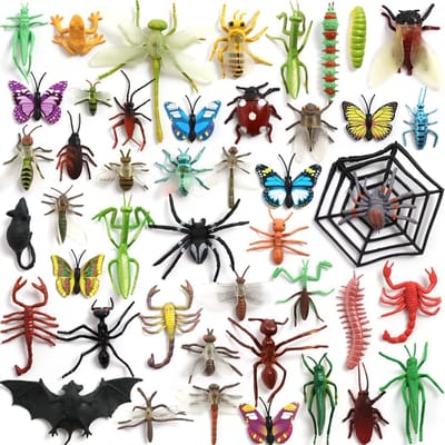 Realistische Plastic Insecten Figuren Set van 45 Stuks voor Educatie, Halloween en Verjaardagsfeestjes