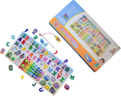 Bextunio Houten Educatief Speelbord 8-in-1 – Alfabet, Cijfers, Xylofoon, Vormen & Visspel, montessori speelgoed van 45cm x 20 cm, Perfecte cadeau voor verjaardag en kerst,