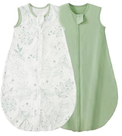 Babyslaapzak 2 Pack - Draagbare deken - Veilig slapen - 100% Katoen Ademend - 0.5 Tog - Groene Bloemen