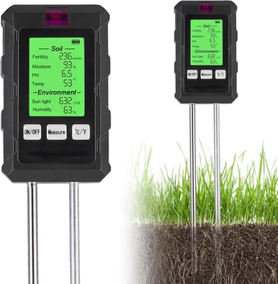 Bodemtester Vochtigheidsmeter - Plantenmeter pH Zuurtegraad - Tuinieren Potplanten - 6 Functies In 1 - 22cm Met Display - Zwart