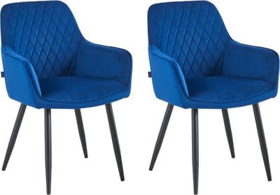 Colenis® - Beverly Eetkamerstoel - Set Van 2 - Blauw - Fluweel - Met armleuning