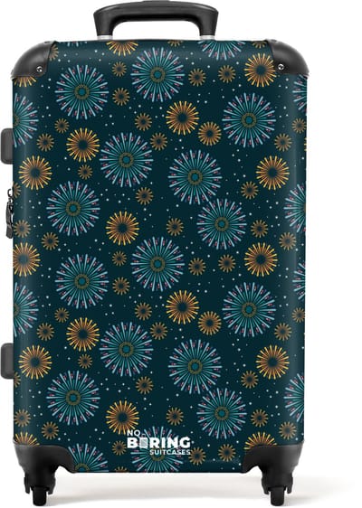 NoBoringSuitcases.com - Grote koffer - Retro disco 70s vuurwerk patroon kleurrijk - Kinderkoffer geschikt voor jongen en meisjes - Reiskoffer met 4 wielen - Trolley op wieltjes - Rolkoffer groot kinderen - 72 liter - Ruimbagage valies 20kg