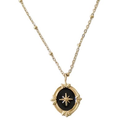 ASTRADAVI 18K Vergulde Hanger Ketting - Hanger - Vintage Ontwerpen met Natuurlijke Edelstenen Bedels - Poolster Zwart Emaille