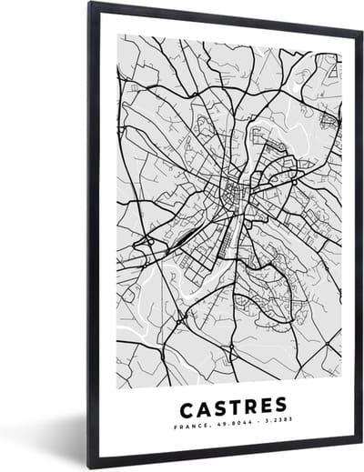 Fotolijst incl. Poster - Kaart – Stadskaart – Frankrijk - Castres - Plattegrond - 40x60 cm - Posterlijst