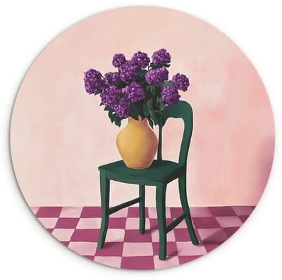 WallCircle® Wandcirkel 120x120 cm - Muurcirkel Stoel - Vaas - Bloemen - Geblokt - Muurdecoratie woonkamer - Wanddecoratie slaapkamer - Kamer decoratie accessoires - Ronde schilderijen XXL