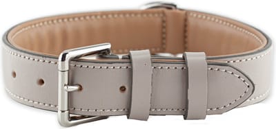 Brute Strength - Luxe leren halsband hond - Licht grijs - XL - (56 - 63) x 3,5 cm
