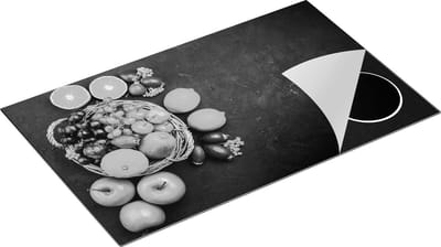 Chefcare Inductie Beschermer Fruitmand op Zwarte Marmer - Fruit - Zwart Wit - 85x52 cm - Afdekplaat Inductie - Kookplaat Beschermer - Inductie Mat