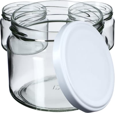 KADAX Inmaakpotten met schroefdeksel, jampotten, 330 ml, voorraadpotten voor jam, honing, potten met schroefdop (wit, 10 stuks)