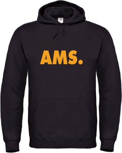 Hoodie zwart L - AMS - okergeel - soBAD. | Amsterdam | Unisex | Hoodie heren | Hoodie Dames
