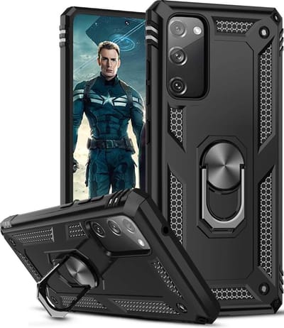 HB Hoesje Geschikt voor Samsung Galaxy S20 FE Zwart - Anti-Shock Hybrid Armor Back Cover - Hoes met Kickstand Ring