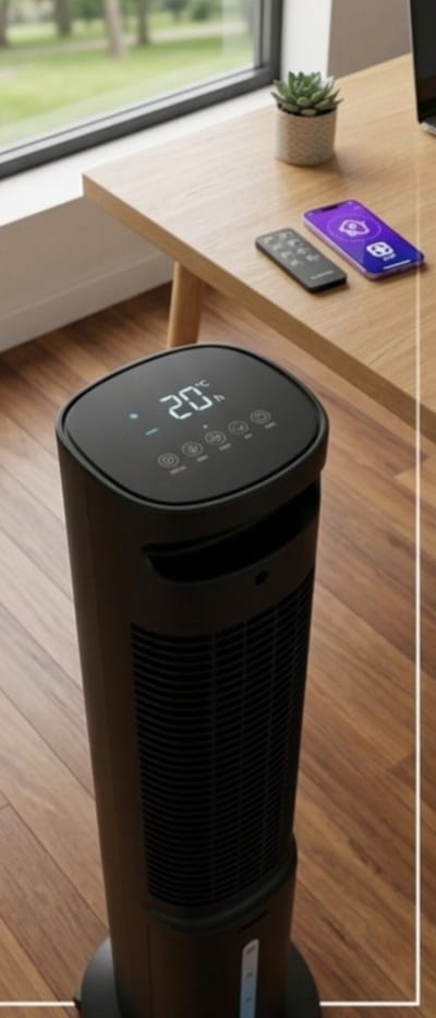 Luchtkoeler Verdampingskoeler 5L – Smart CoolBreeze Air Tower met Ionisator, App & Afstandsbediening, Timer, 3 Snelheden, 30 m², Energiezuinig 75W – Zwart Urbanhome