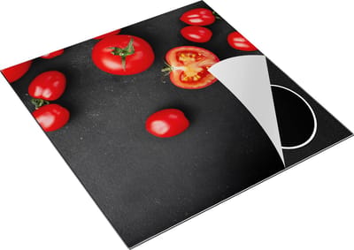 Chefcare Inductie Beschermer Tomaten op Zwarte Marmer - 78x78 cm - Afdekplaat Inductie - Kookplaat Beschermer - Inductie Mat