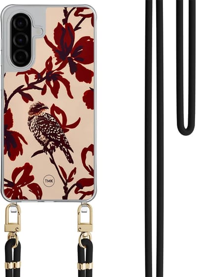 Telefoonhoesje met koord geschikt voor Samsung A26 - Bloemenpracht - Inclusief Zwart koord - Transparant, Rood - Bloemen - Crossbody beschermhoes - Met Telefoonketting