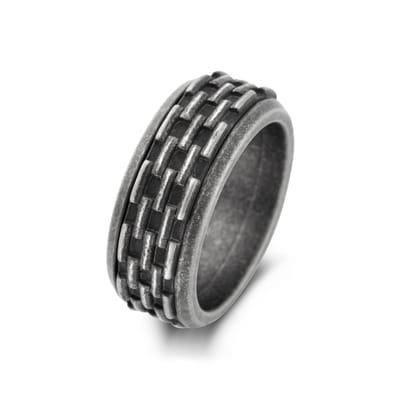 Frank 1967 7FR-0019-59 Stalen Ring met Draaiende Binnenring - Heren - Bewerkt - 9,5mm Breed - Maat 59 - Staal - Vintage - Zwart