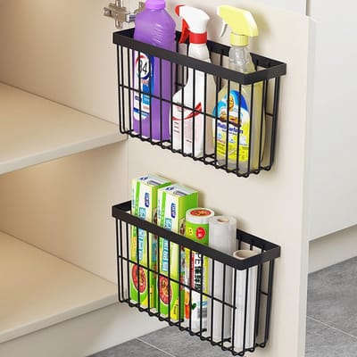 KZQ Set van 2 opbergdozen voor aan de keukendeur, zelfklevende opbergdozen voor wandmontage, geschikt voor diverse spullen in kasten/badkamers/koelkasten, enz.