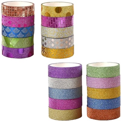 Set van 20 stuks washi-tape, glitter washi tape, fonkelend plakband, afdekband voor doe-het-zelvers, feestdecoratie, verzamelalbum, cadeaudecoratie