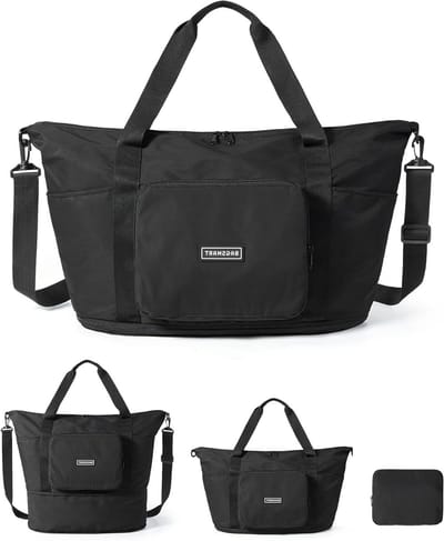 Vouwbare Reistas voor Vrouwen, 27 L (tot 40 Liter), Sporttas, Handbagage, Waterdichte Duffle Bag voor Sport en Reizen, Zwart, Klassiek Design