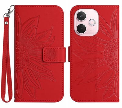 Coverup Hoesje - Geschikt voor OPPO A5 Pro 5G Hoesje - Coverup Zonnebloem Book Case met Koord - Rood